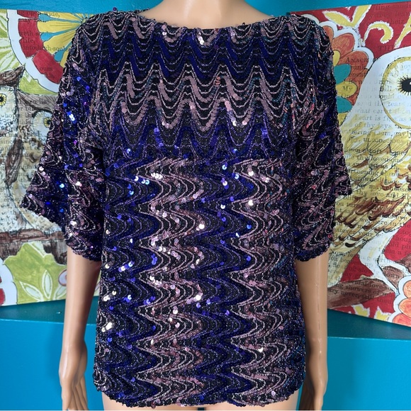 Vintage Ann Green Blouse Sequin - Picture 2 of 10